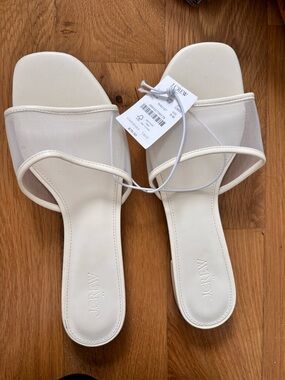 J. Crew Cream Mesh Slide Mules